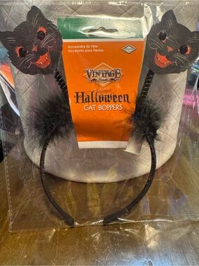 Vintage Black and Orange Halloween Cat Bopper Headband